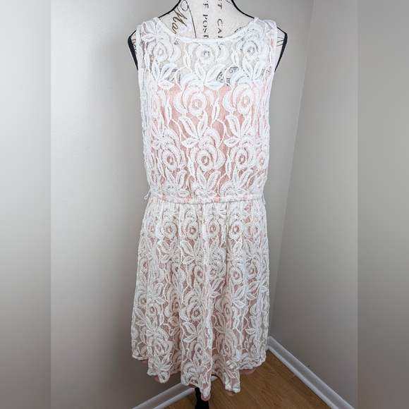 Siena Studio Dresses & Skirts - Sienastudio Pink White Lace Overlay Sleeveless Midi Dress Size 14 Soft Girl